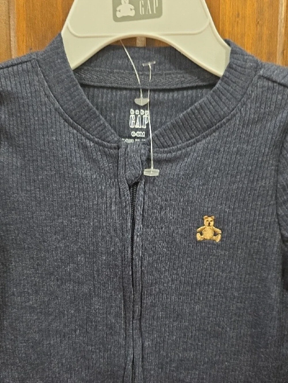 GAP Navy Ribbed Footed One-Piece with Embroidered Bear